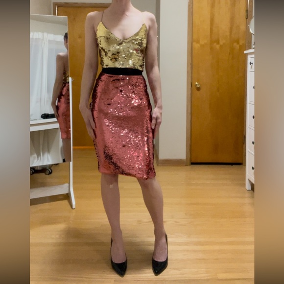 Pink & Gold Sequinned Marciano Party Dress - Picture 11 of 13